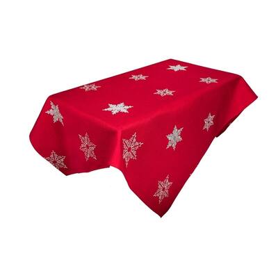 Glisten Snowflake Embroidered Christmas Square Tablecloth, 60 by 60-Inch, Red