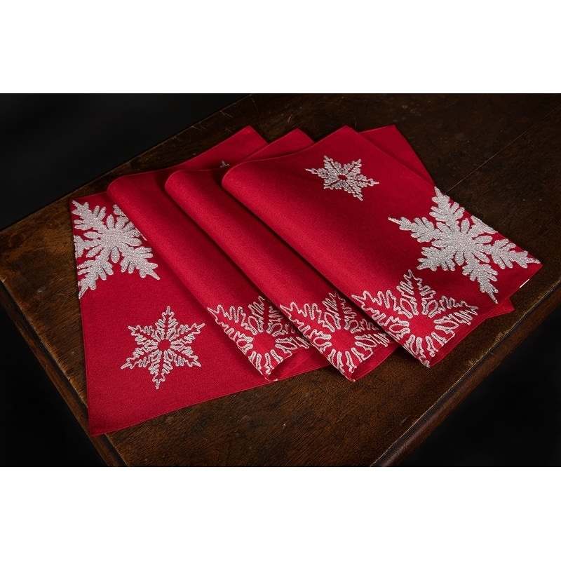 Glisten Snowflake Embroidered Christmas Placemats, 14 by 20-Inch, Set of 4, Red