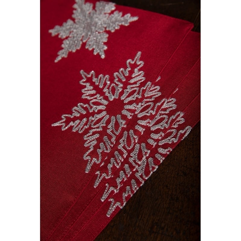 Glisten Snowflake Embroidered Christmas Placemats, 14 by 20-Inch, Set of 4, Red