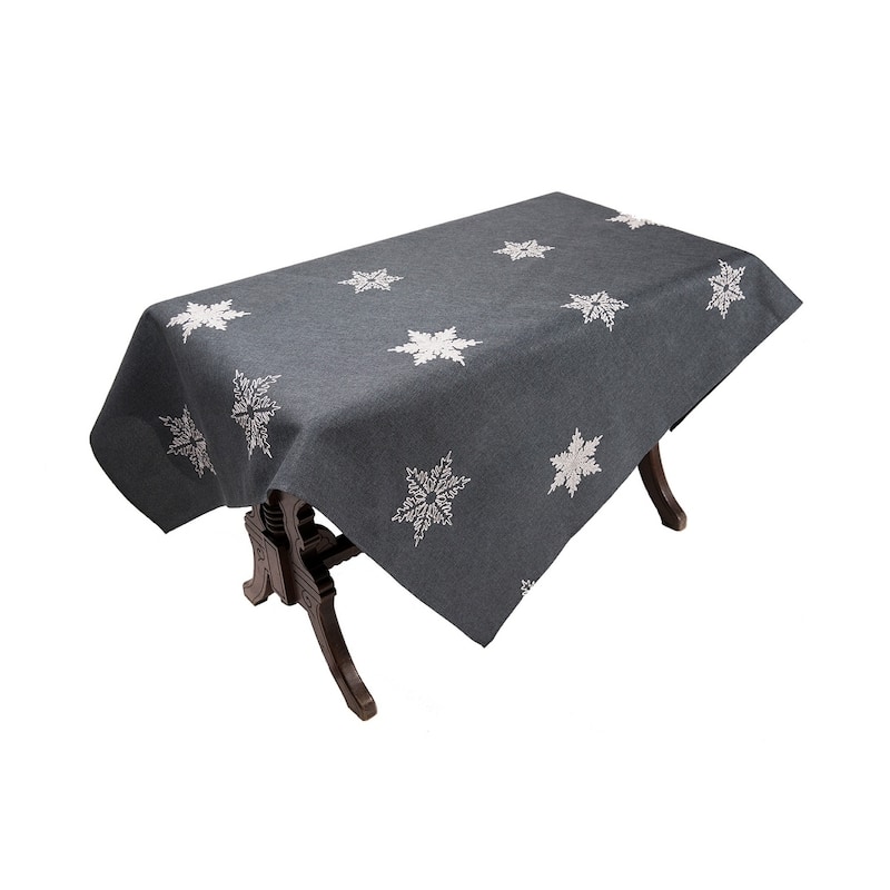 Glisten Snowflake Embroidered Christmas Tablecloth, 60 by 84-Inch, Grey