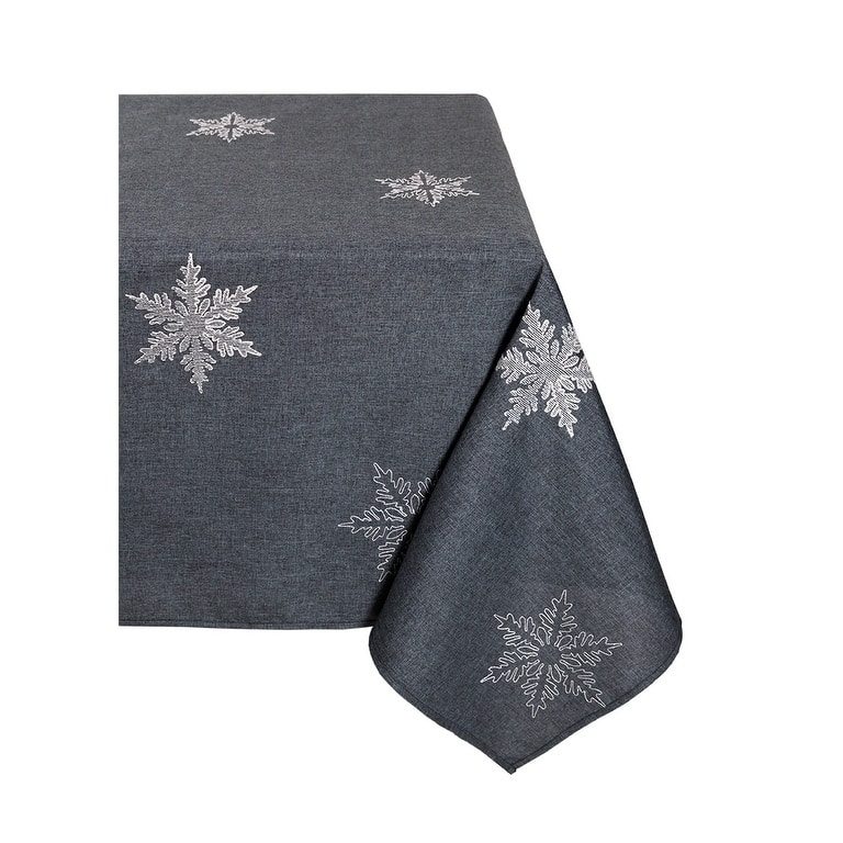 Glisten Snowflake Embroidered Christmas Tablecloth, 70 by 144-Inch, Grey