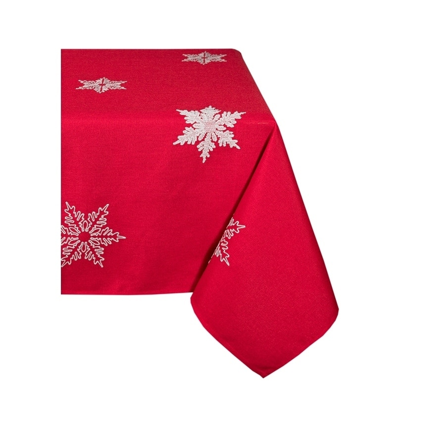 Glisten Snowflake Embroidered Christmas Tablecloth, 70 by 120-Inch, Red