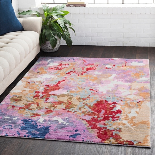 Distressed Abstract Contemporary Purple Area Rug - 3'11" x 5'11"