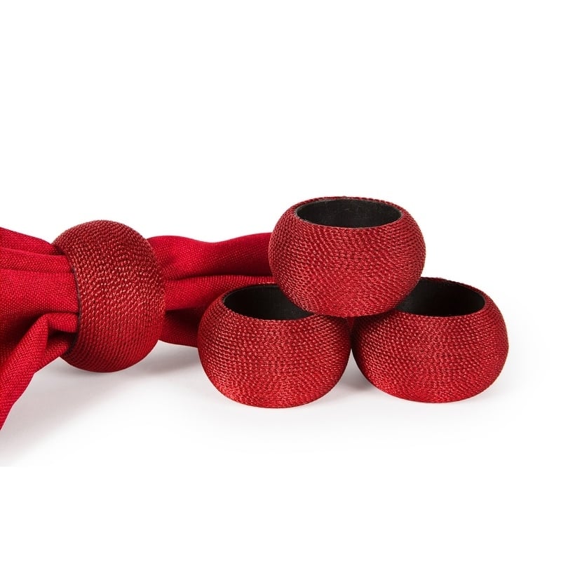Cord Wrapped Plastic Napkin Rings,Set of 4,Red