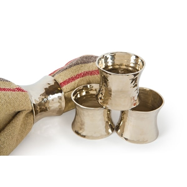 Taper Hammered Silver Br Metal Napkin Rings Set Of 4 Taper Hammered Silver Br Metal Napkin Rings Set Of 4