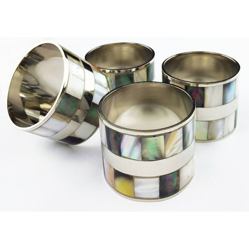 Black and White Mother of Pearl Elegant Metal Napkin Rings,Set of 4