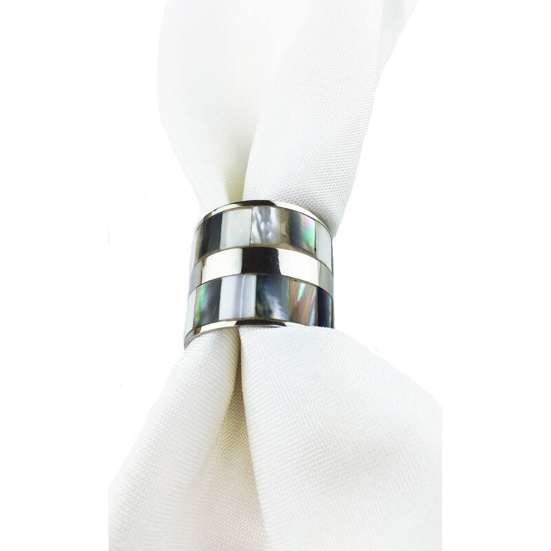 Black and White Mother of Pearl Elegant Metal Napkin Rings,Set of 4