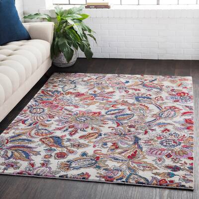 Distressed Traditional Floral Multicolor Area Rug - 5'3" x 7'3"