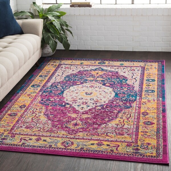 Medallion Contemporary Oriental Purple Area Rug - 5'3" x 7'6"