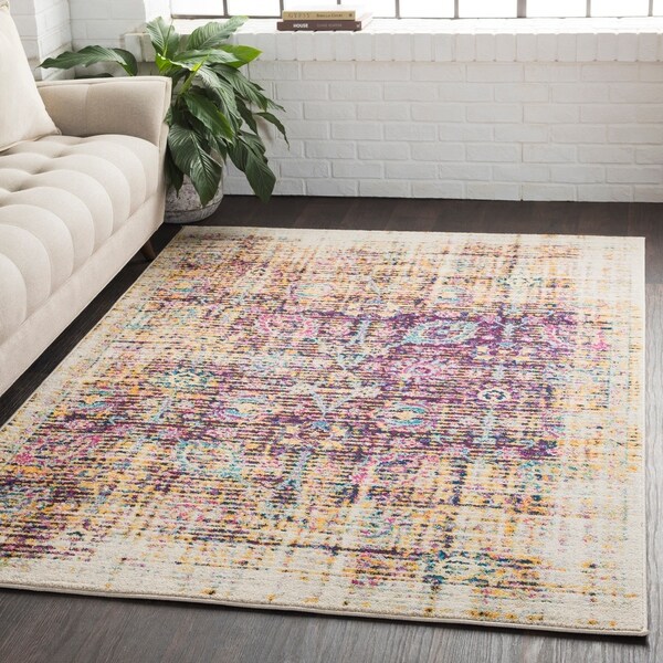 Overdyed Distressed Traditional Purple/Yellow Area Rug - 5'3" x 7'6"