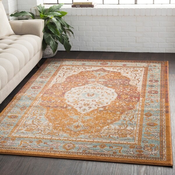 Medallion Contemporary Oriental Burnt Orange Area Rug 2 X 3