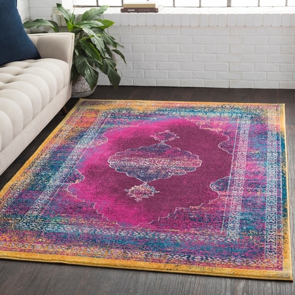 Overdyed Distressed Medallion Pink Runner Rug - 2'7" x 7'6" Runner