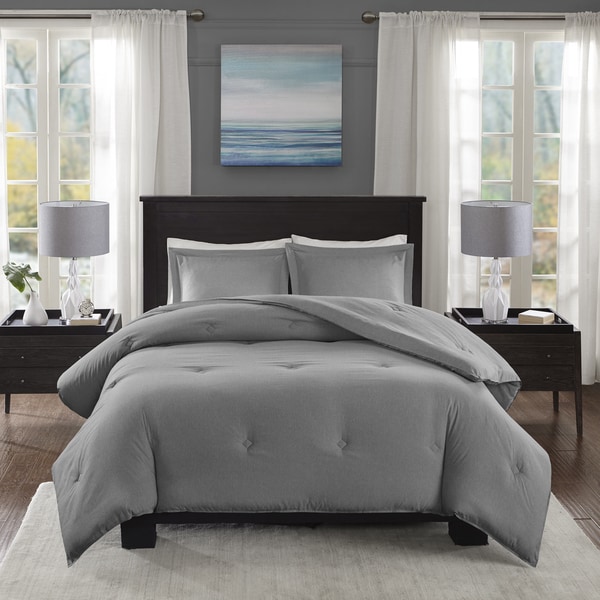 Madison Park Essentials Bradley Grey Yarn-Dyed Heather Weave Microfiber Down Alternative Comforter 3-Piece Set