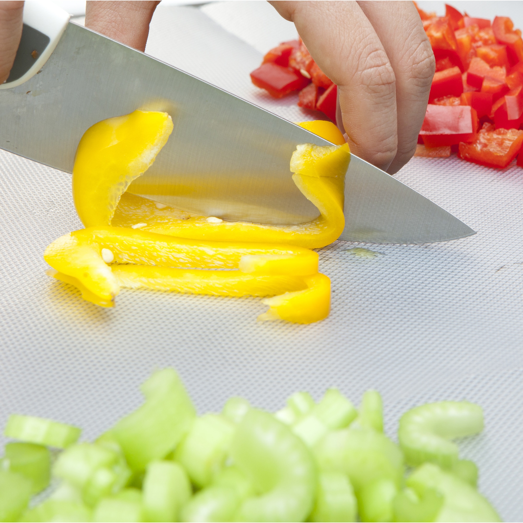 JoyJolt Plastic Cutting Board Set. White and Grey Cutting Boards