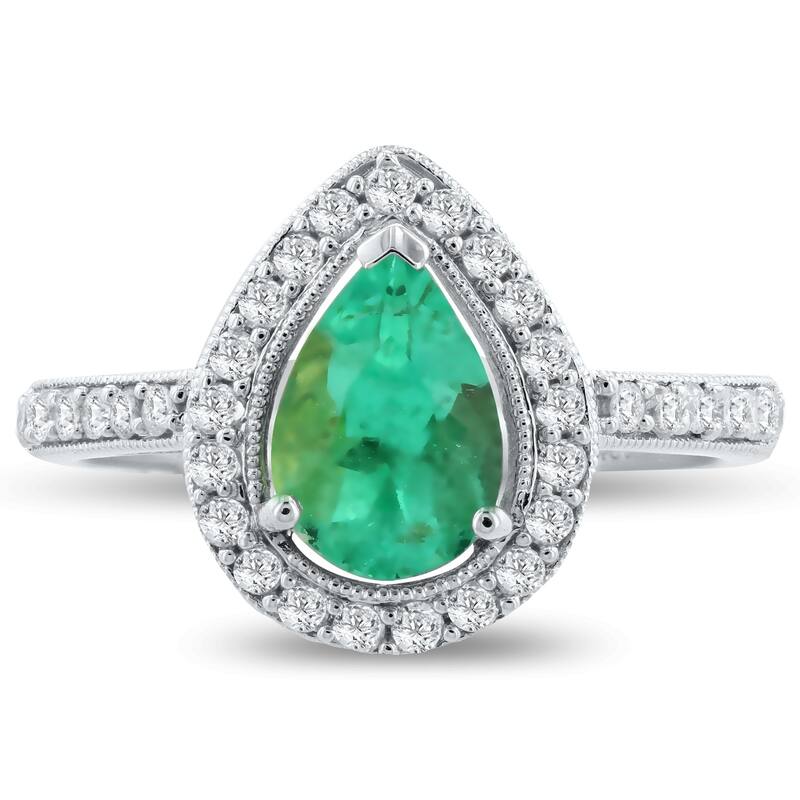 Auriya 14k White Gold 1 1/5ct Emerald and 1/3ct TDW Diamond Ring