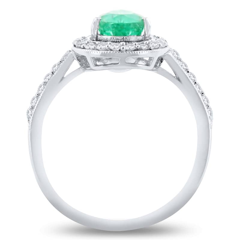 Auriya 14k White Gold 1 1/5ct Emerald and 1/3ct TDW Diamond Ring