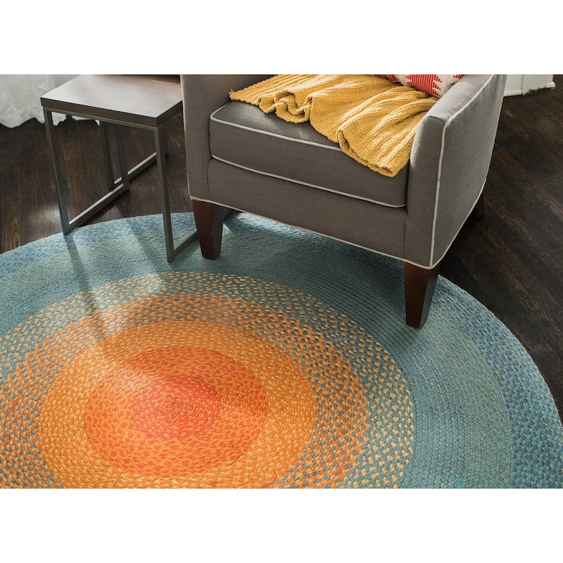 Jani Sunburst Round Braided Jute Multicolor Rug