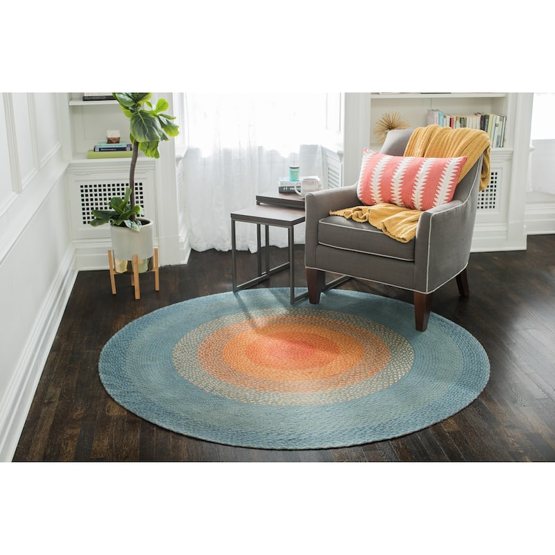 Jani Sunburst Round Braided Jute Multicolor Rug