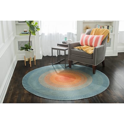 Jani Sunburst Round Braided Jute Multicolor Rug