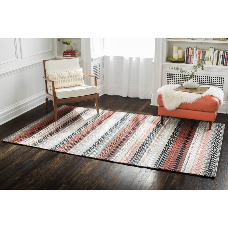 Jani Hilda Cotton Red/Black Flatweave Rug