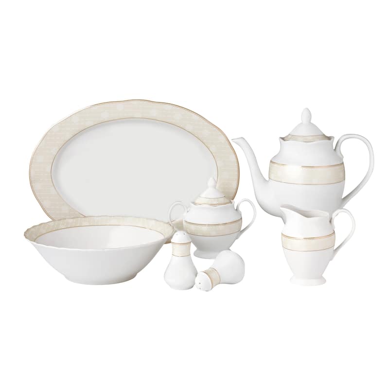 57 Piece Wavy Dinnerware Set-Porcelain China Service for 8 People-Tova