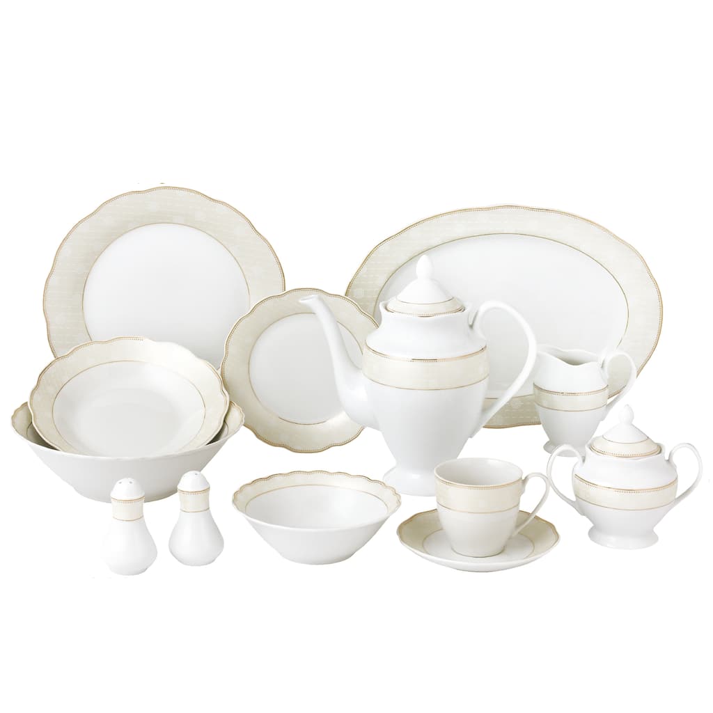 57 Piece Wavy Dinnerware Set-Porcelain China Service for 8 People-Tova