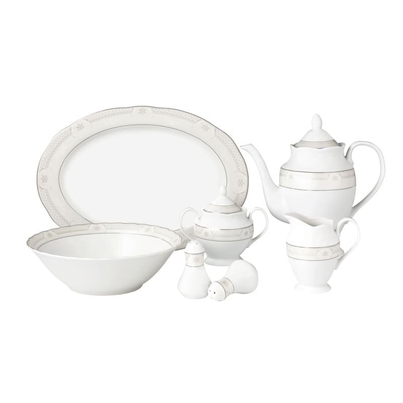 57 Piece Wavy Dinnerware Set-Porcelain China Service for 8 People-Atara