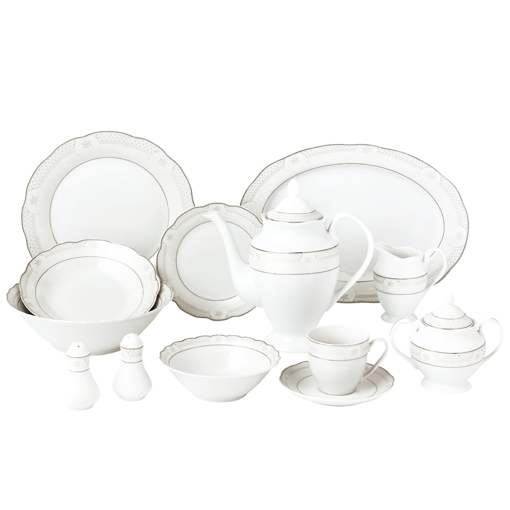 57 Piece Wavy Dinnerware Set-Porcelain China Service for 8 People-Atara