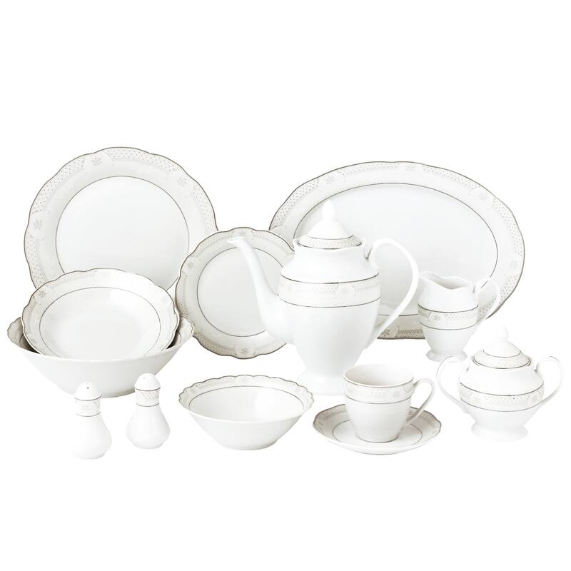 57 Piece Wavy Dinnerware Set-Porcelain China Service for 8 People-Atara