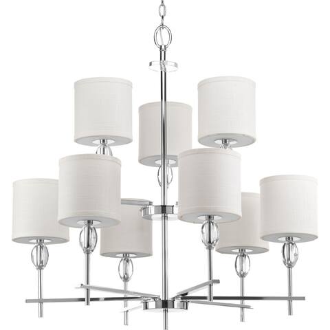Status Collection 9-Light Polished Chrome Off-White Textured Linen Shade Coastal Chandelier Light - N/A