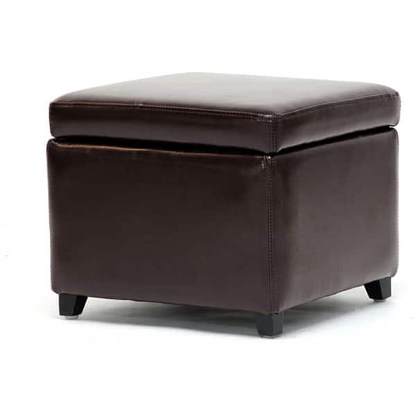Barcy Bi-cast Leather Espresso Storage Cube Ottoman