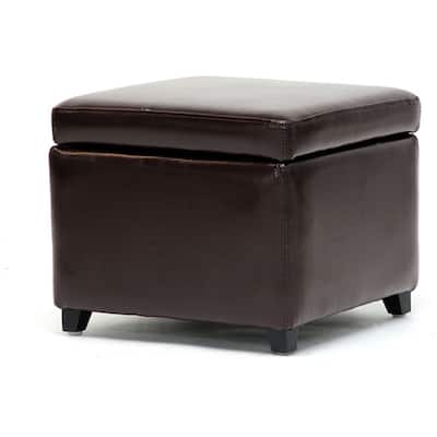 Barcy Bi-cast Leather Espresso Storage Cube Ottoman