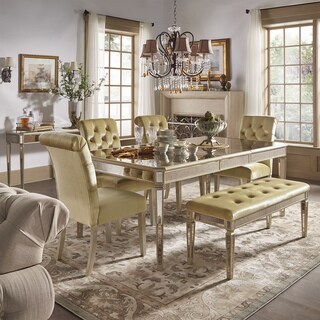 iNSPIRE Q Bold Clara Gold Velvet and Antique Gold Mirrored Dining Set