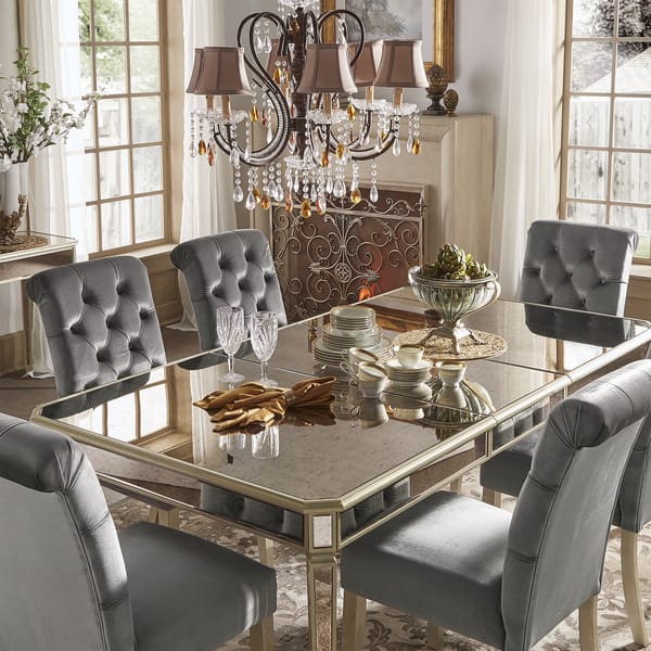 Clara Silver Velvet And Antique Gold Mirrored Dining Clara Silver Velvet And Antique Gold Mirrored Dining