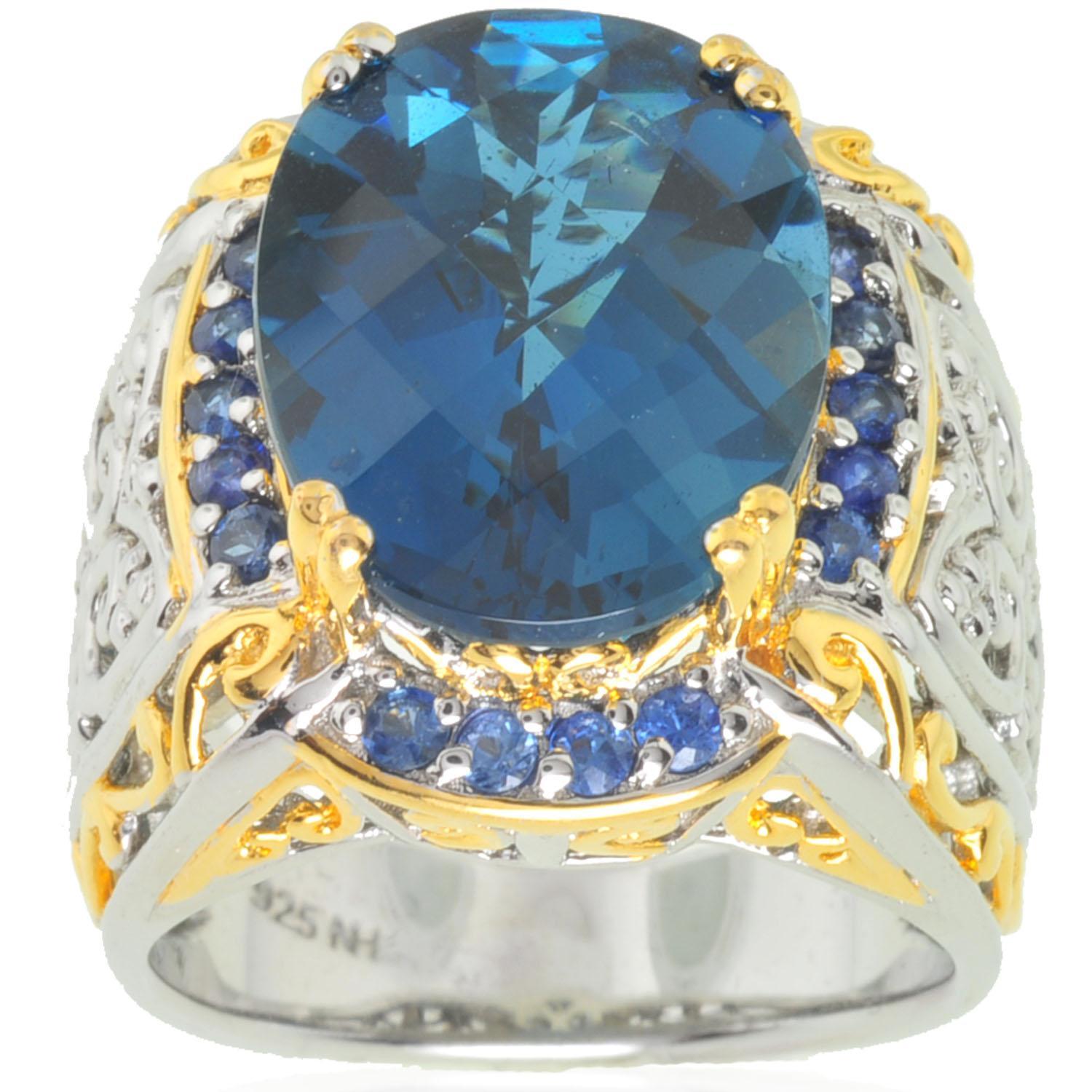   Silver/ 18k Vermeil London Blue Topaz/ Sapphire Ring  