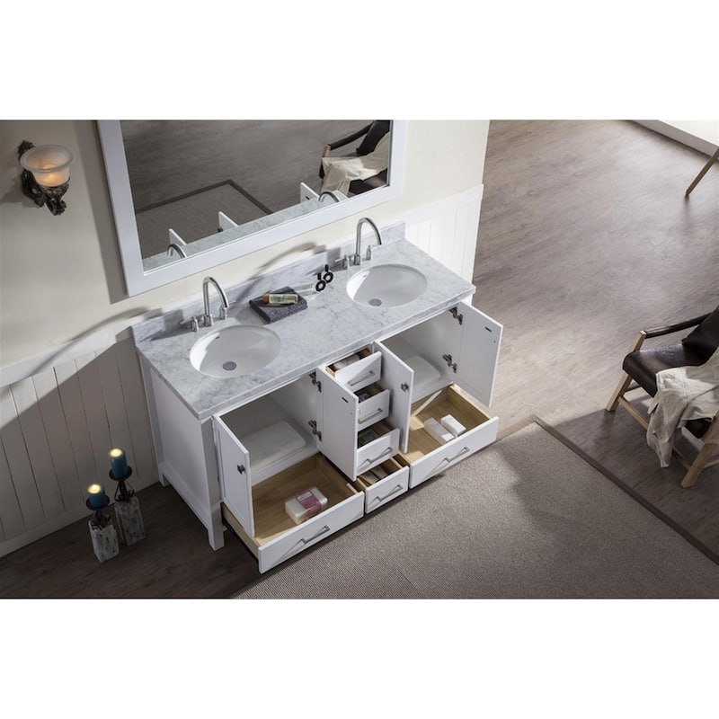 Ariel Cambridge 61" Double Sink Vanity Set In White