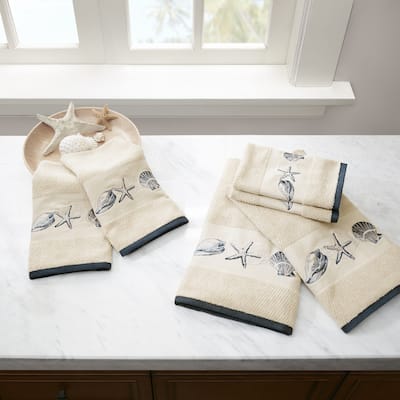 Madison Park Nantucket Blue Embroidered Cotton Jacquard 6-piece Towel Set