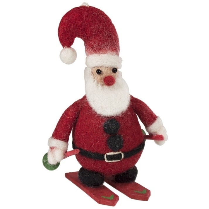 Handmade Skiing Santa Felt Ornament (Nepal)