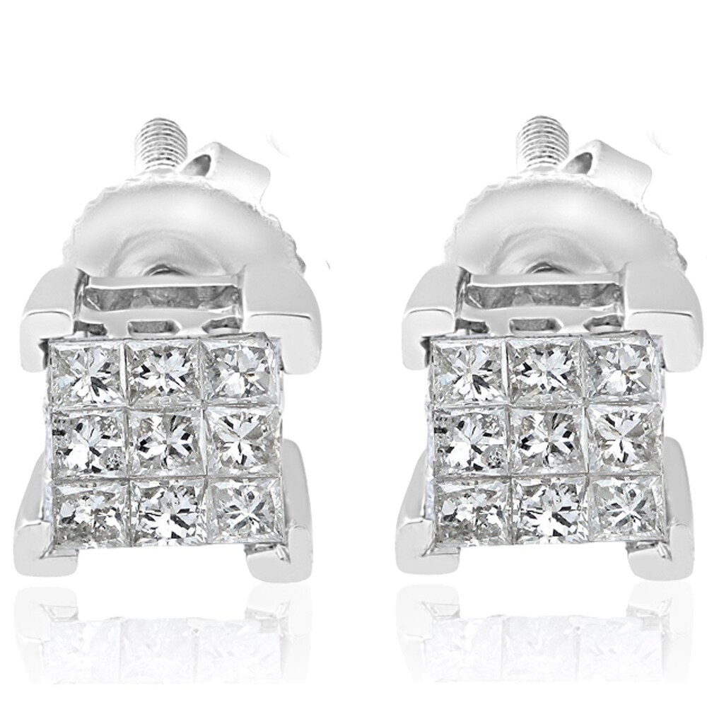 Pompeii3 10k White Gold 1/3 ct TDW Cluster Princess Cut Diamond Screw Back  Studs Earrings