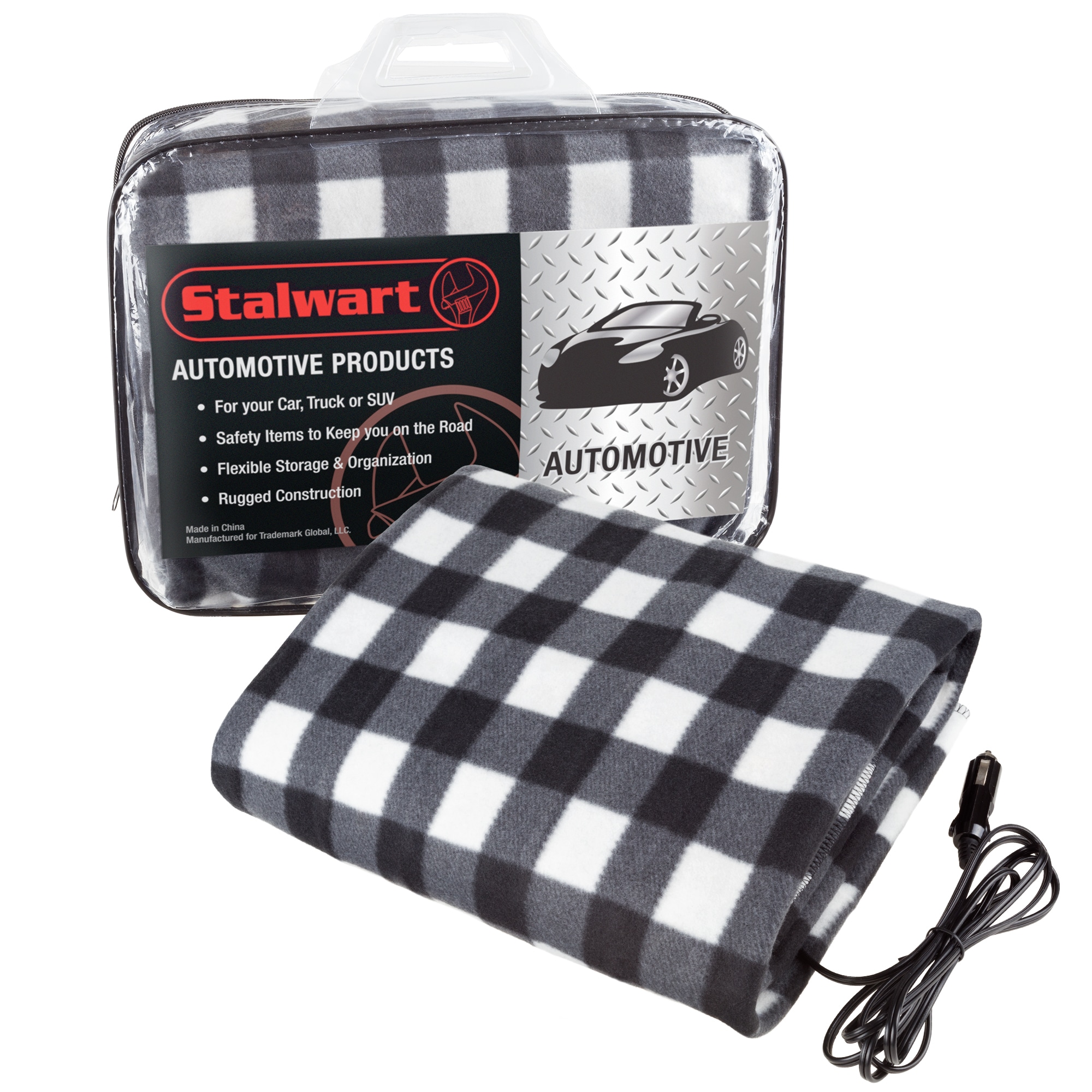 Electric Heater Car Blanket Heated Travel Throw Electric Blanket for Car and RV 12 volt by Stalwart Black and White Black White