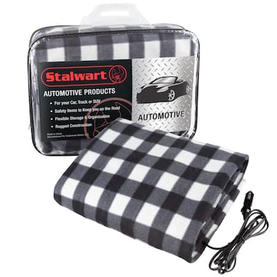 Electric Heater Car Blanket- Heated Travel Throw Electric Blanket for Car and RV, 12 volt by Stalwart- Black and White