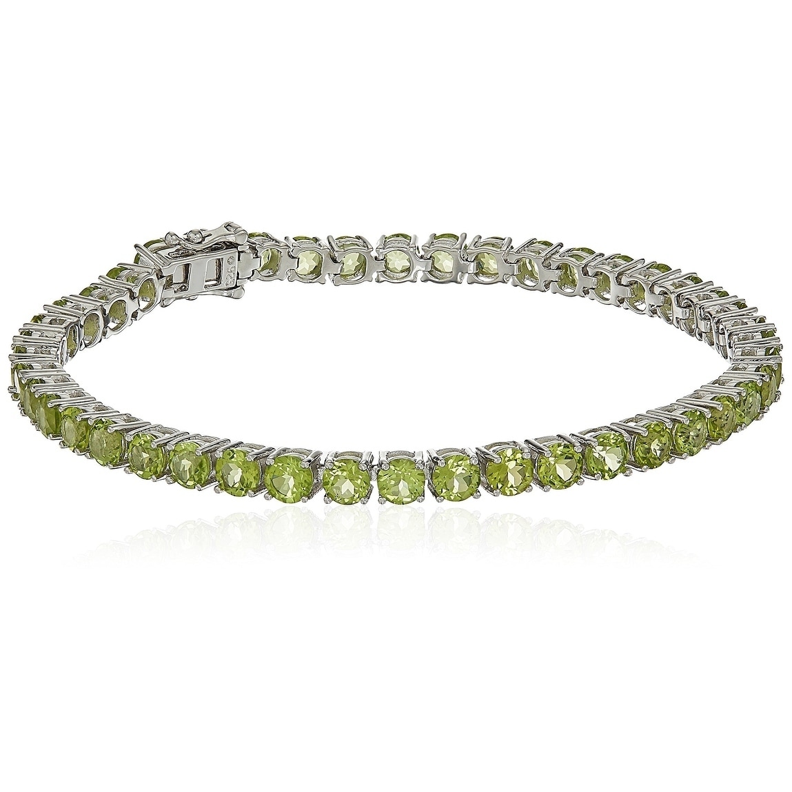 Sterling Silver Peridot Round Tennis Bracelet, 7.25" - Green