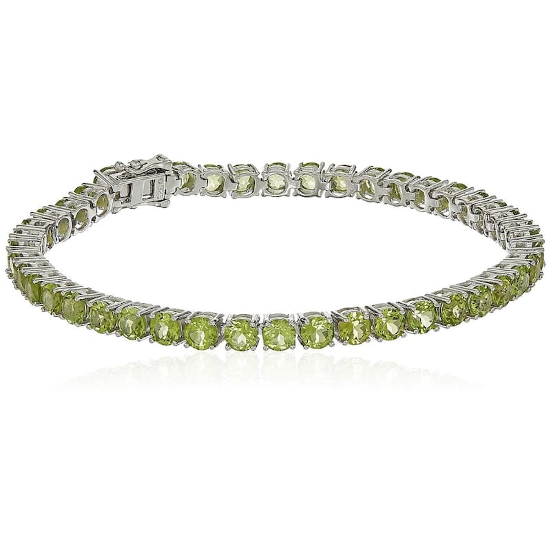 Sterling Silver Peridot Round Tennis Bracelet, 7.25" - Green