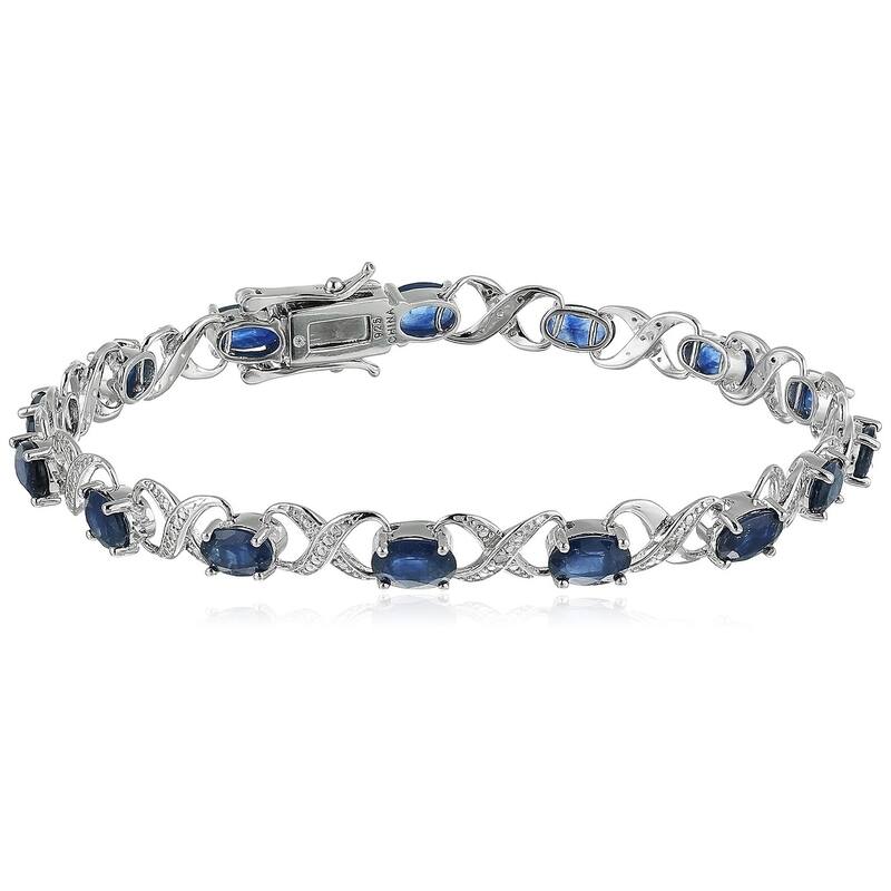 Sterling Silver 8ct Blue Sapphire Diamond Accented XO XO Tennis Bracelet, 7.25" - White