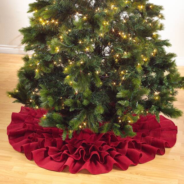 Ruffled Jute Christmas Tree Skirt - Red - 56"