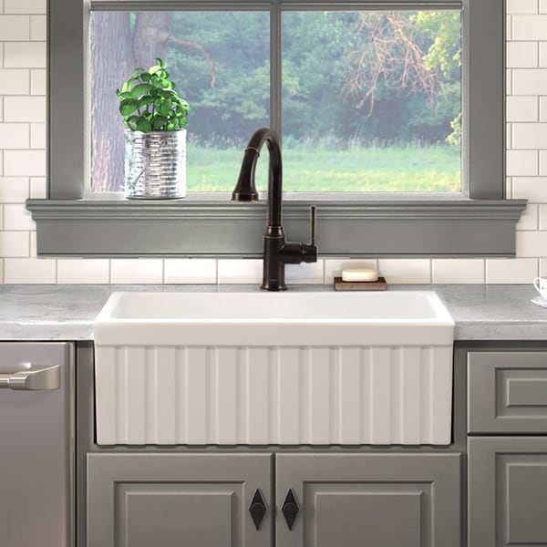 Maykke Victoria 30 Inches Fluted Fireclay Farmhouse Kitchen Maykke Victoria 30 Inches Fluted Fireclay Farmhouse Kitchen Sink