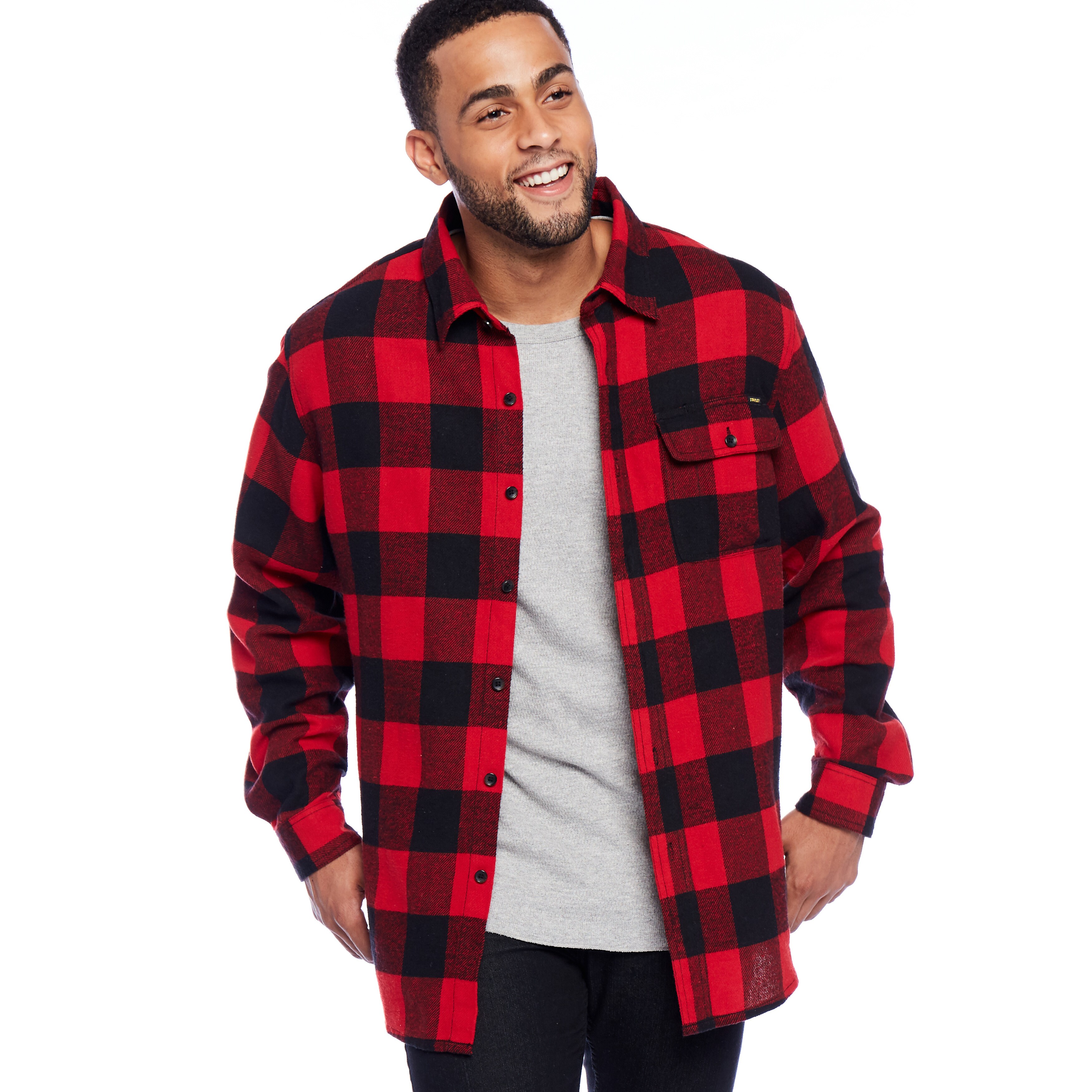 red and black flannel mens outfit