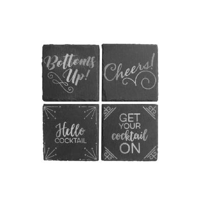 Slate Silver Set of 4 Coasters Square 4X4"