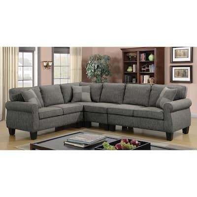 Nele Transitional Linen Fabric L-Shaped Sectional Sofas by Furniture of America