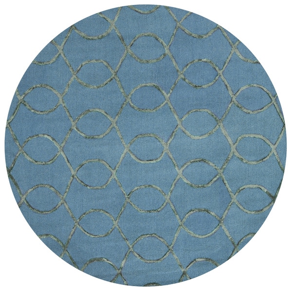 Alexander Home Carolyn Teal/Green Viscose/Wool Hand-hooked Round Contemporary Area Rug - 7'6" x 7'6" Round
